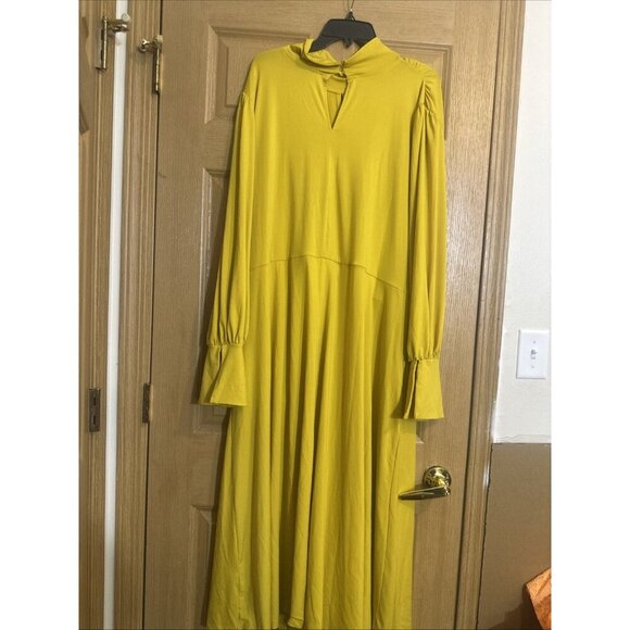 Eloquii Women’s Size 26 Yellow Long Sleeve Knot Front Midi Dress - Picture 9 of 11